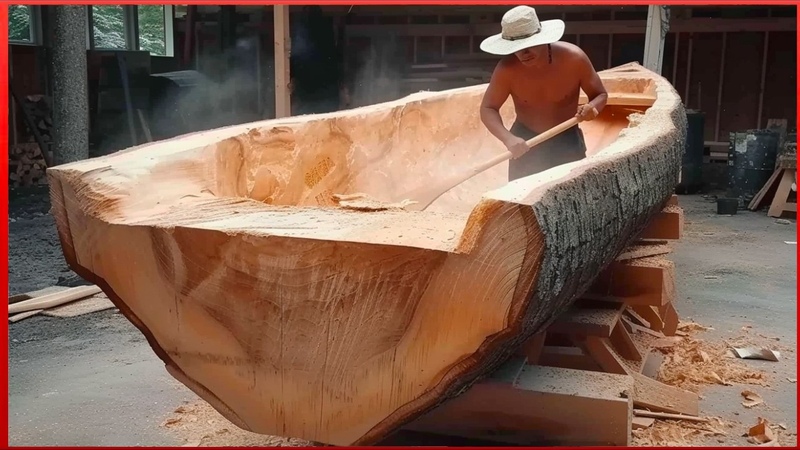 Man Turns Massive Log into Amazing CANOE, Start to Finish Build by Outback