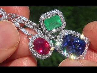 GIA Certified  ct Tanzanite Emerald Ruby Diamond 18k Gold Vintage Estate Earrings GEM - A141548