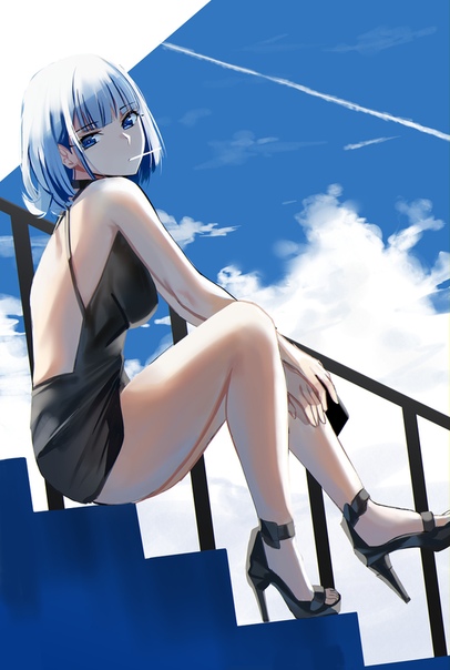 Anime girl leaning against a wall