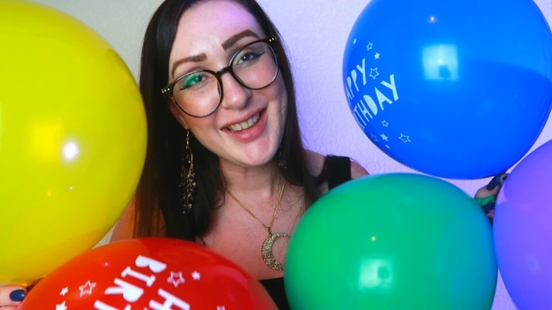 ASMR birthday girl balloon triggers Blowing up balloons, tapping and squishes for