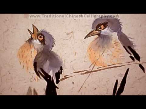 Chinese Bird and Flower Painting Blue