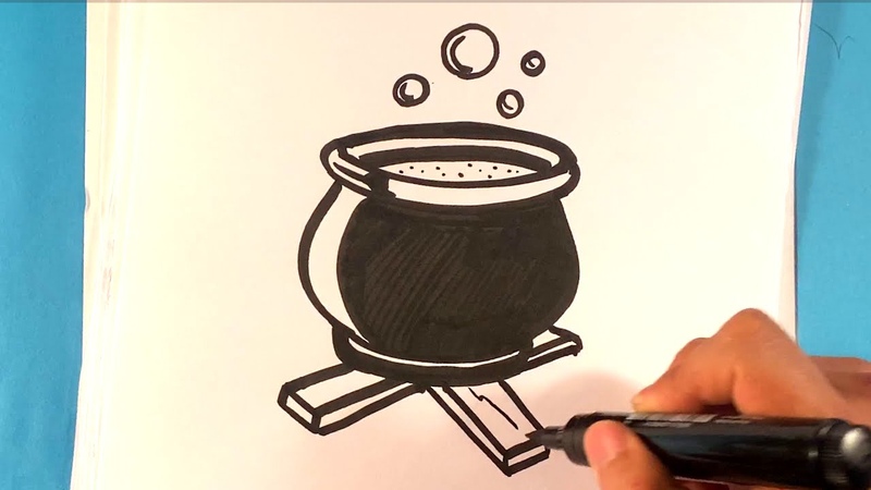 How to Draw a Witch Pot Halloween Art