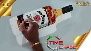 Jim Beam Bottle Special Live Time Lapse  Realistic Acrylic Painting | You Got Talent